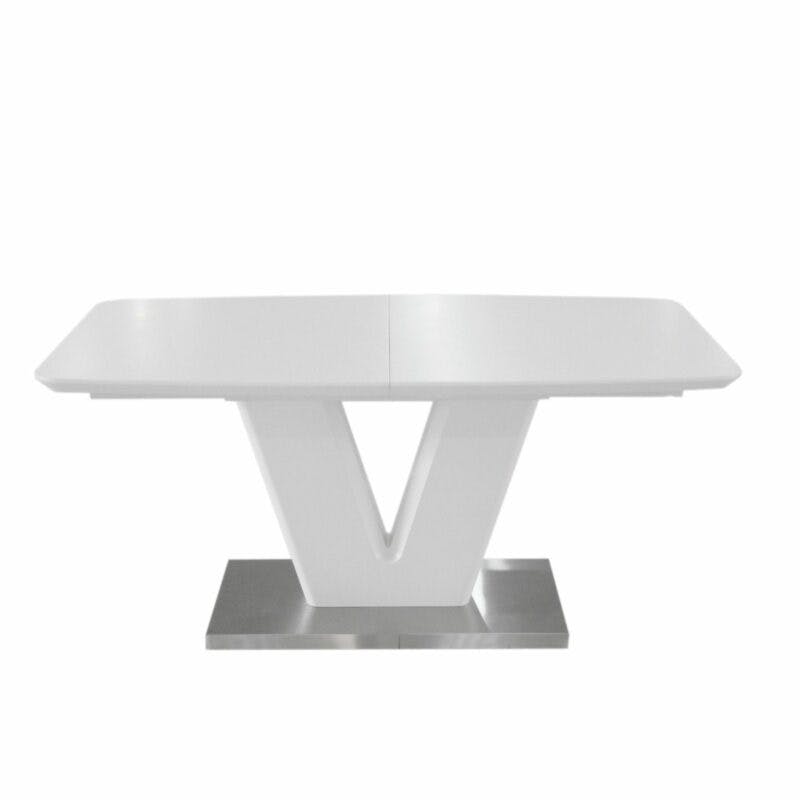 Trendstore „Mallrino“ Esstisch mit Tischplatte und Gestell aus MDF weiß matt und Bodenplatte aus Edelstahl